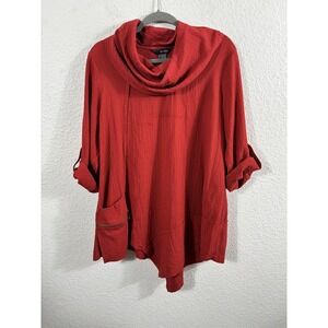 Ali Miles Tunic Top Womens Medium Red Cowl Neck Lagenlook Oversized Pocket